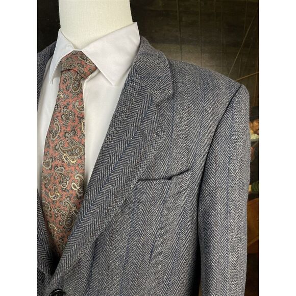 VTG John Weitz 42R Gray 100% Wool Tweed Herringbone Striped 2Btn Blazer Jacket